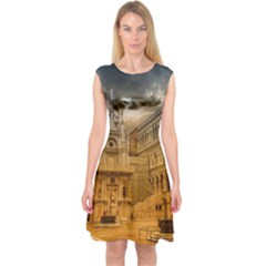 Palace Monument Architecture Capsleeve Midi Dress