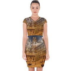 Palace Monument Architecture Capsleeve Drawstring Dress 