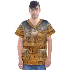 Palace Monument Architecture Men s V-Neck Scrub Top