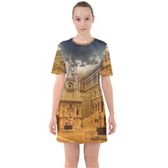 Palace Monument Architecture Sixties Short Sleeve Mini Dress