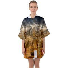 Palace Monument Architecture Quarter Sleeve Kimono Robe