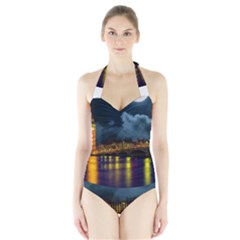 London Skyline England Landmark Halter Swimsuit by Celenk