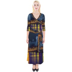 London Skyline England Landmark Quarter Sleeve Wrap Maxi Dress