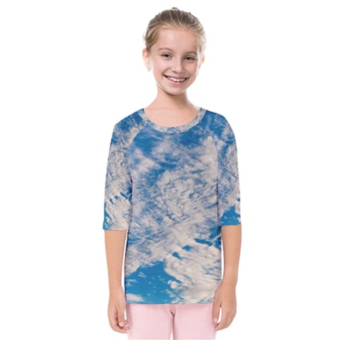 Clouds Sky Scene Kids  Quarter Sleeve Raglan Tee by Celenk