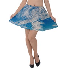 Clouds Sky Scene Velvet Skater Skirt by Celenk