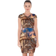 Canyon Dramatic Landscape Sky Capsleeve Drawstring Dress  by Celenk