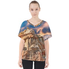 Canyon Dramatic Landscape Sky V-neck Dolman Drape Top by Celenk