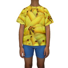 Yellow Banana Fruit Vegetarian Natural Kids  Short Sleeve Swimwear by Celenk