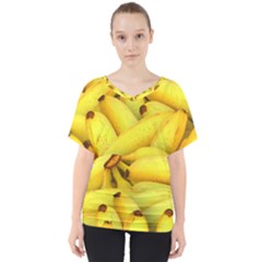 Yellow Banana Fruit Vegetarian Natural V-neck Dolman Drape Top by Celenk