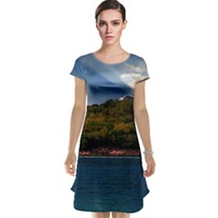 Island God Rays Sky Nature Sea Cap Sleeve Nightdress by Celenk