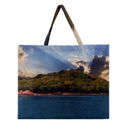 Island God Rays Sky Nature Sea Zipper Large Tote Bag