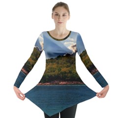 Island God Rays Sky Nature Sea Long Sleeve Tunic  by Celenk