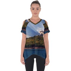 Island God Rays Sky Nature Sea Cut Out Side Drop Tee by Celenk