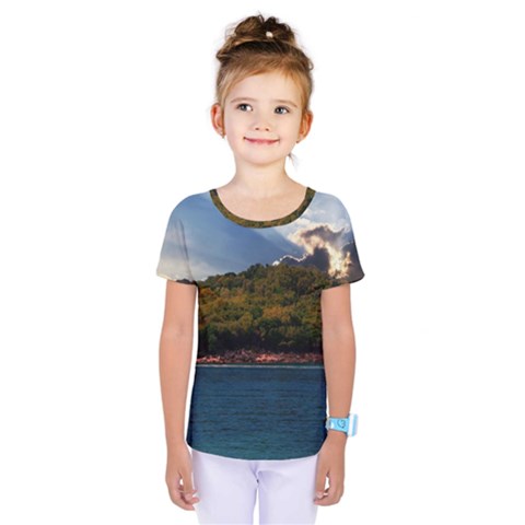 Island God Rays Sky Nature Sea Kids  One Piece Tee by Celenk