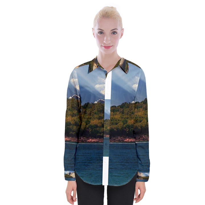 Island God Rays Sky Nature Sea Womens Long Sleeve Shirt