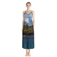 Island God Rays Sky Nature Sea Button Up Chiffon Maxi Dress by Celenk