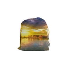 Landscape Lake Sun Sky Nature Drawstring Pouches (small)  by Celenk