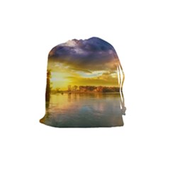 Landscape Lake Sun Sky Nature Drawstring Pouches (medium)  by Celenk