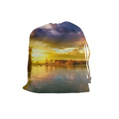 Landscape Lake Sun Sky Nature Drawstring Pouches (large)  by Celenk