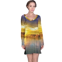 Landscape Lake Sun Sky Nature Long Sleeve Nightdress by Celenk