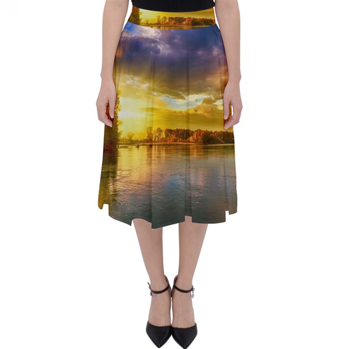 Landscape Lake Sun Sky Nature Folding Skater Skirt