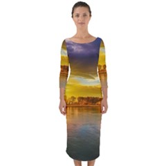 Landscape Lake Sun Sky Nature Quarter Sleeve Midi Bodycon Dress