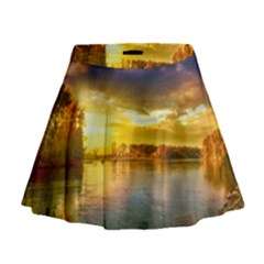 Landscape Lake Sun Sky Nature Mini Flare Skirt by Celenk