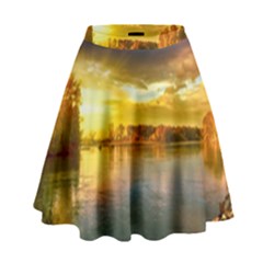 Landscape Lake Sun Sky Nature High Waist Skirt by Celenk