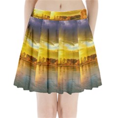 Landscape Lake Sun Sky Nature Pleated Mini Skirt by Celenk