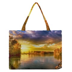 Landscape Lake Sun Sky Nature Zipper Medium Tote Bag by Celenk