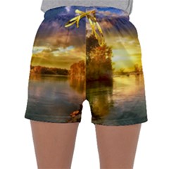 Landscape Lake Sun Sky Nature Sleepwear Shorts by Celenk