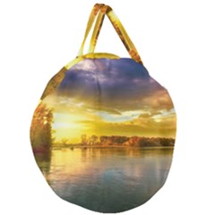 Landscape Lake Sun Sky Nature Giant Round Zipper Tote by Celenk