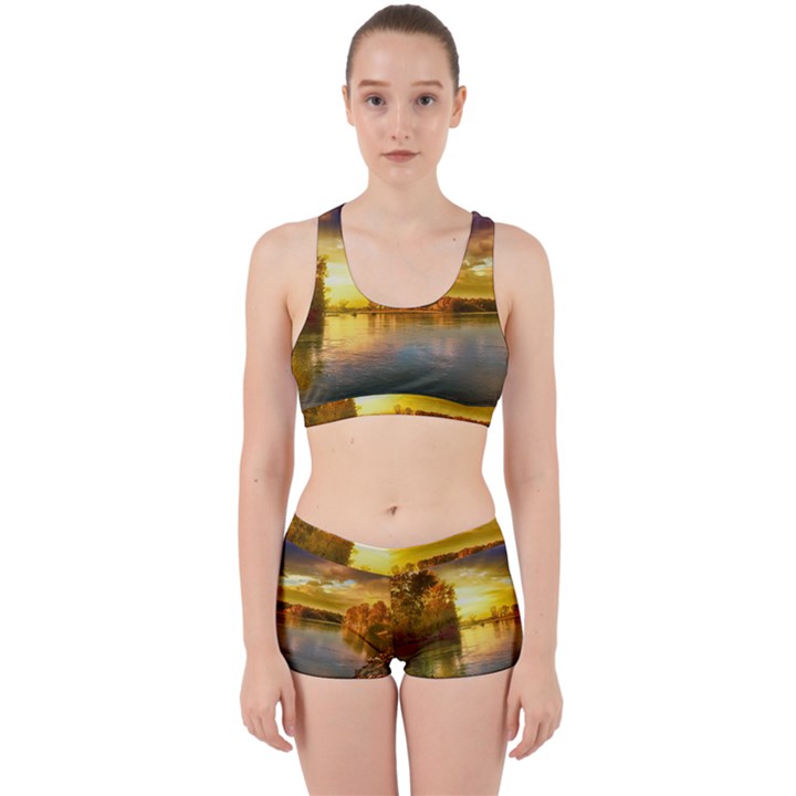 Landscape Lake Sun Sky Nature Work It Out Sports Bra Set