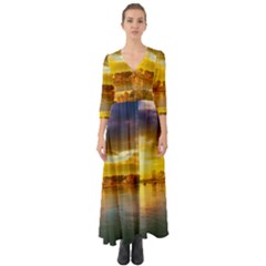 Landscape Lake Sun Sky Nature Button Up Boho Maxi Dress