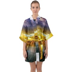 Landscape Lake Sun Sky Nature Quarter Sleeve Kimono Robe by Celenk