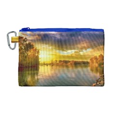 Landscape Lake Sun Sky Nature Canvas Cosmetic Bag (large) by Celenk