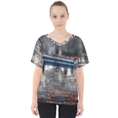 Destruction City Building V-neck Dolman Drape Top by Celenk