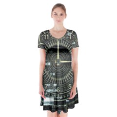 Time Machine Science Fiction Future Short Sleeve V-neck Flare Dress by Celenk