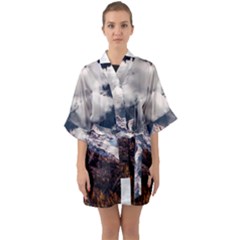 Mountain Sky Landscape Hill Rock Quarter Sleeve Kimono Robe