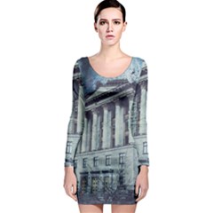 Storm Rain Lightning Weather Long Sleeve Bodycon Dress by Celenk