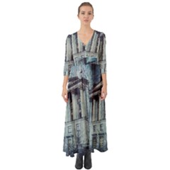 Storm Rain Lightning Weather Button Up Boho Maxi Dress