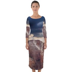 Nature Landscape Clouds Sky Rocks Quarter Sleeve Midi Bodycon Dress