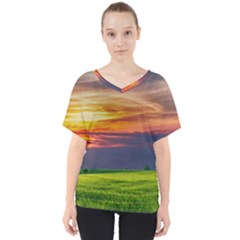 Countryside Landscape Nature Rural V-neck Dolman Drape Top