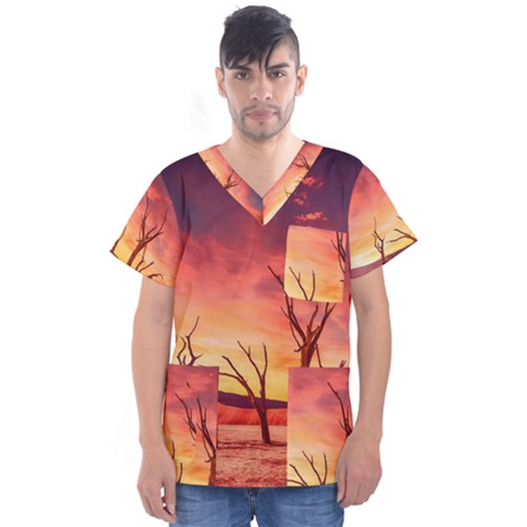 Desert Arid Dry Drought Landscape Men s V-neck Scrub Top by Celenk