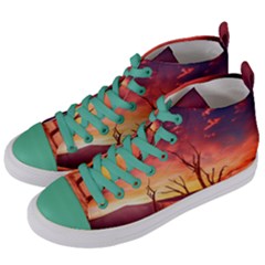 Desert Arid Dry Drought Landscape Women s Mid-top Canvas Sneakers