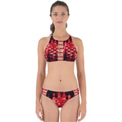 Red And Black Wave Pattern Perfectly Cut Out Bikini Set