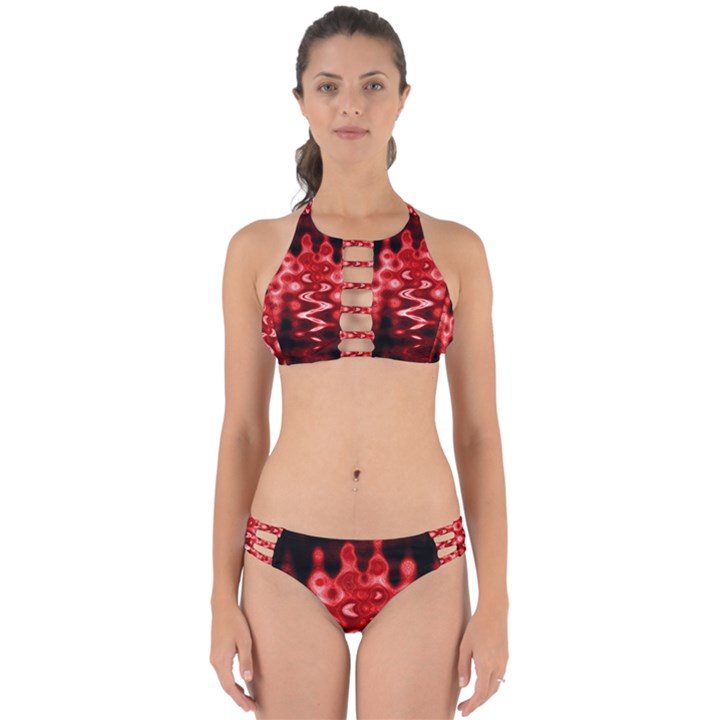 Red And Black Wave Pattern Perfectly Cut Out Bikini Set