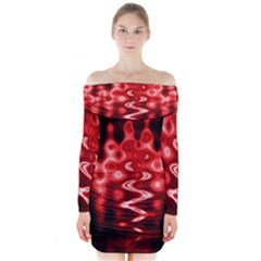 Red And Black Wave Pattern Long Sleeve Off Shoulder Dress