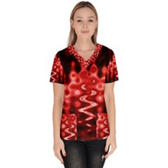 Red And Black Wave Pattern Scrub Top