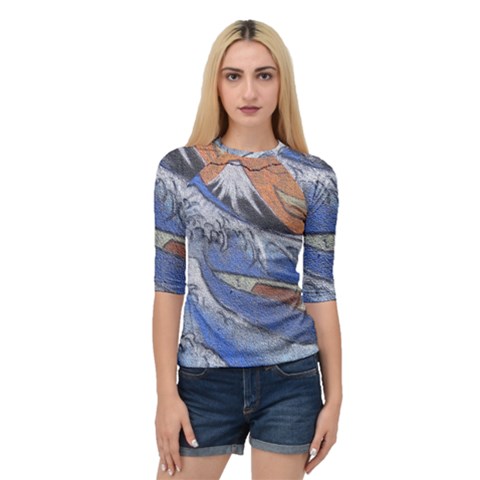 Harvard Mayfair Hokusai Chalk Wave Fuji Quarter Sleeve Raglan Tee by Celenk